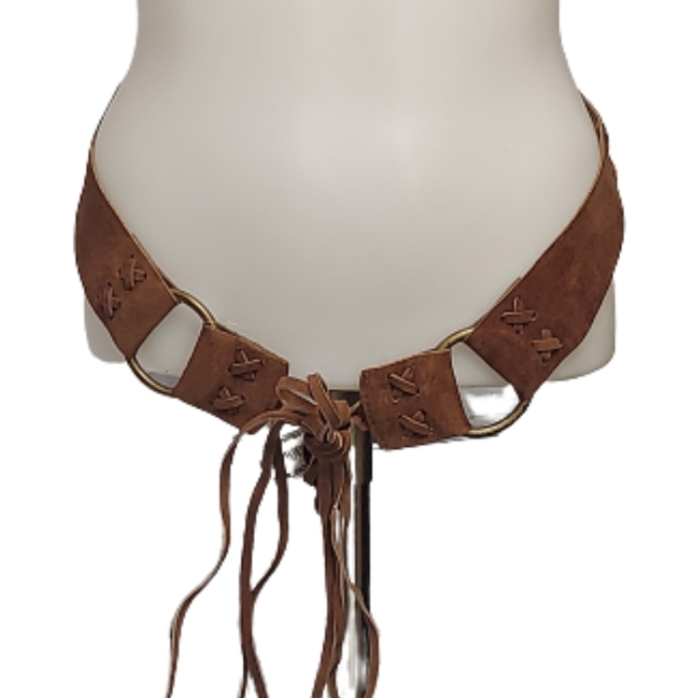 Mixit Tie Front Cognac Faux Suede Leather Belt